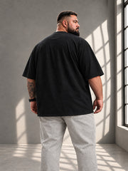 Rückansicht des schwarzen LR TEX Oversize T-Shirts mit extra langem, abgerundetem Saum