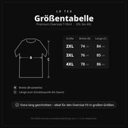 Größentabelle LR TEX Oversize T-Shirt: 2XL 74 cm Breite und 84 cm Länge, 3XL 76 cm und 85 cm, 4XL 78 cm und 86 cm